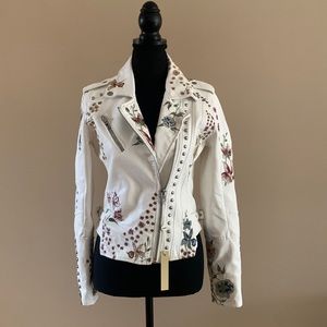 BlankNYC embroidered vegan leather moto jacket. XS. NWT